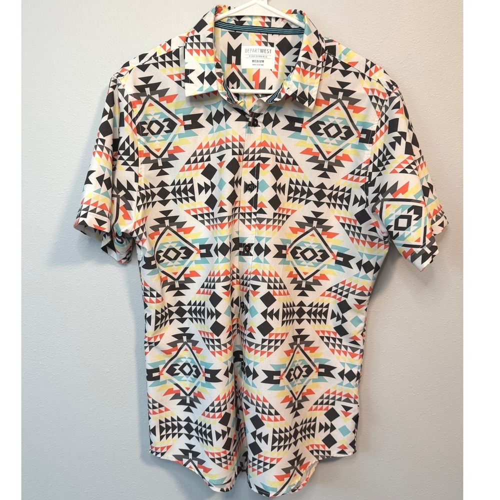 Departwest Performance Mens Medium Short Sleeve Geometric Aztec Shirt DW153CA